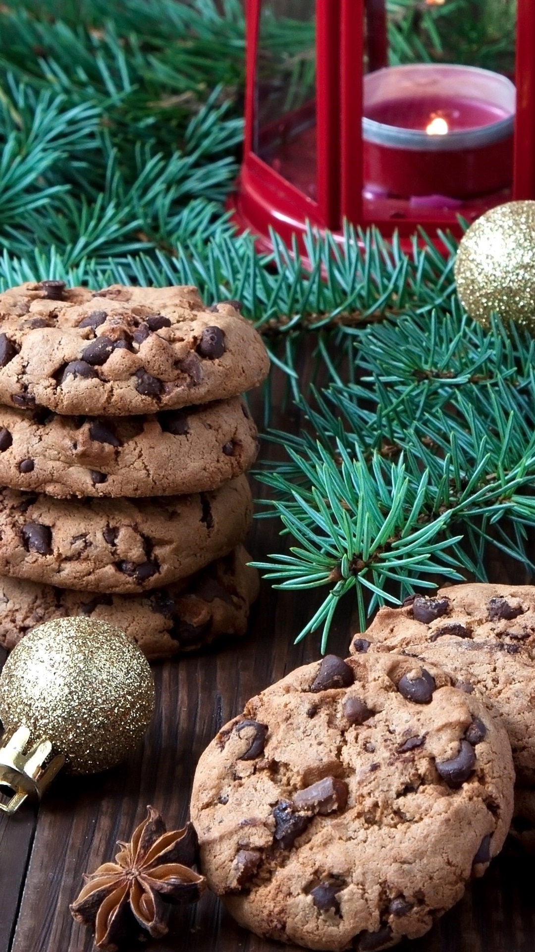 Iphone Wallpaper Christmas Food, Chocolate Cookies, - Christmas Candles And Cookies - HD Wallpaper 