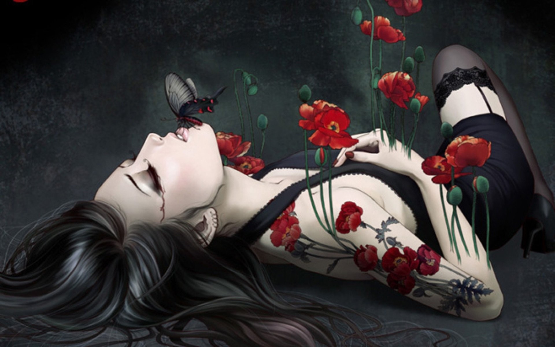 Dark Crying Anime Girl - HD Wallpaper 