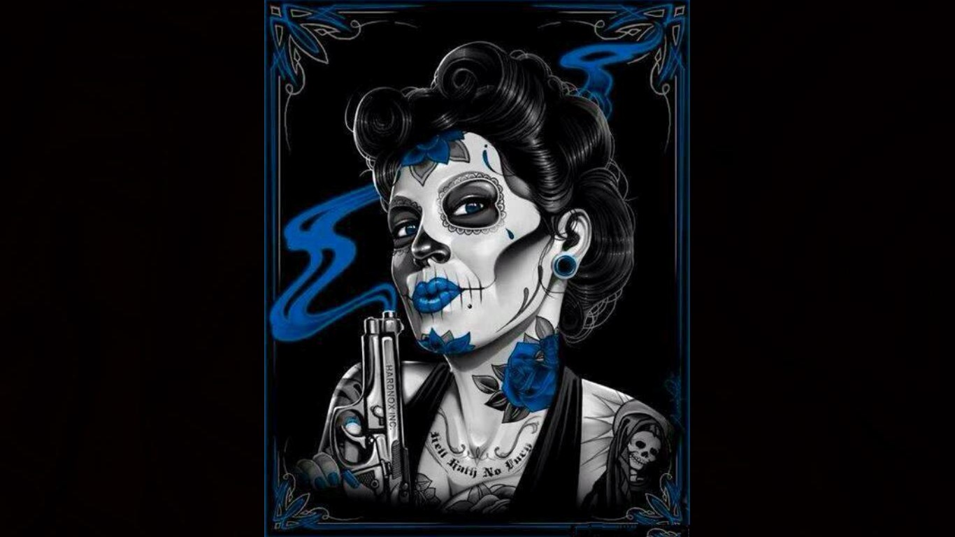 Tattoos Wallpapers Best Wallpapers - Gun Sugar Skull Art - HD Wallpaper 