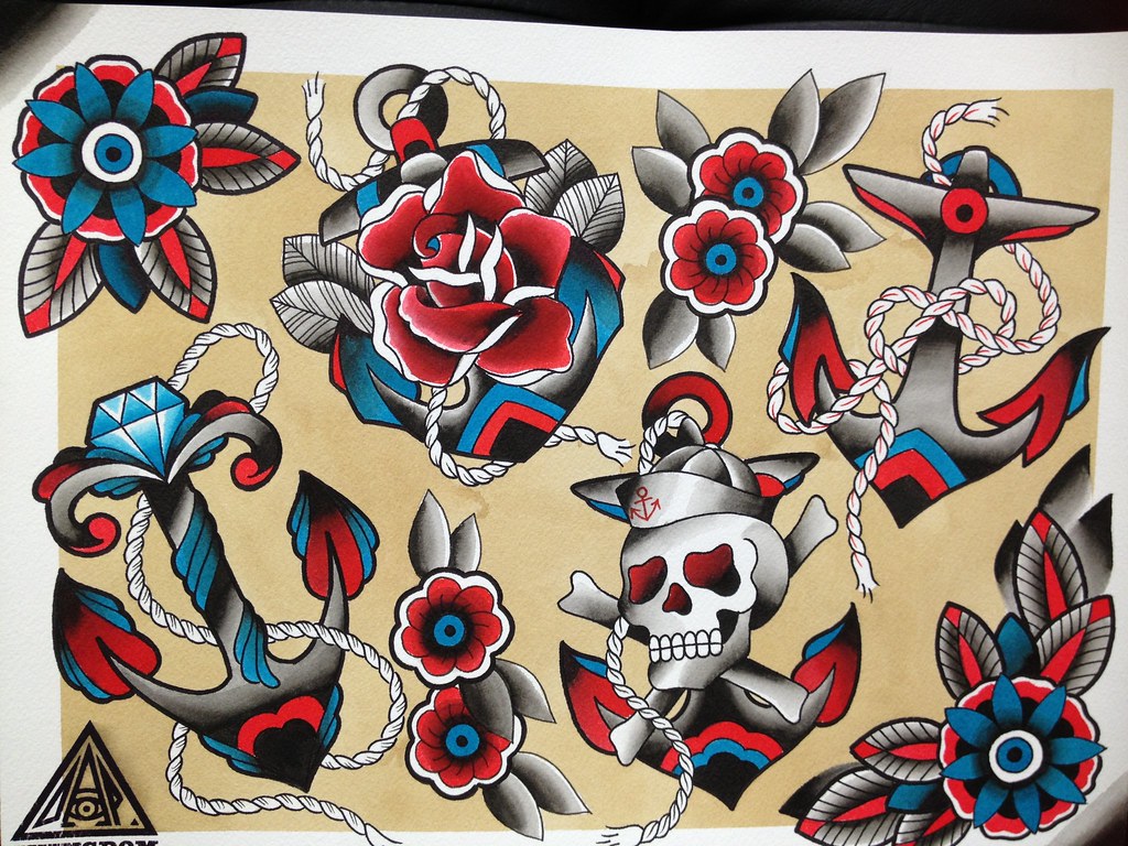 Traditional Rose And Anchor Tattoo - HD Wallpaper 