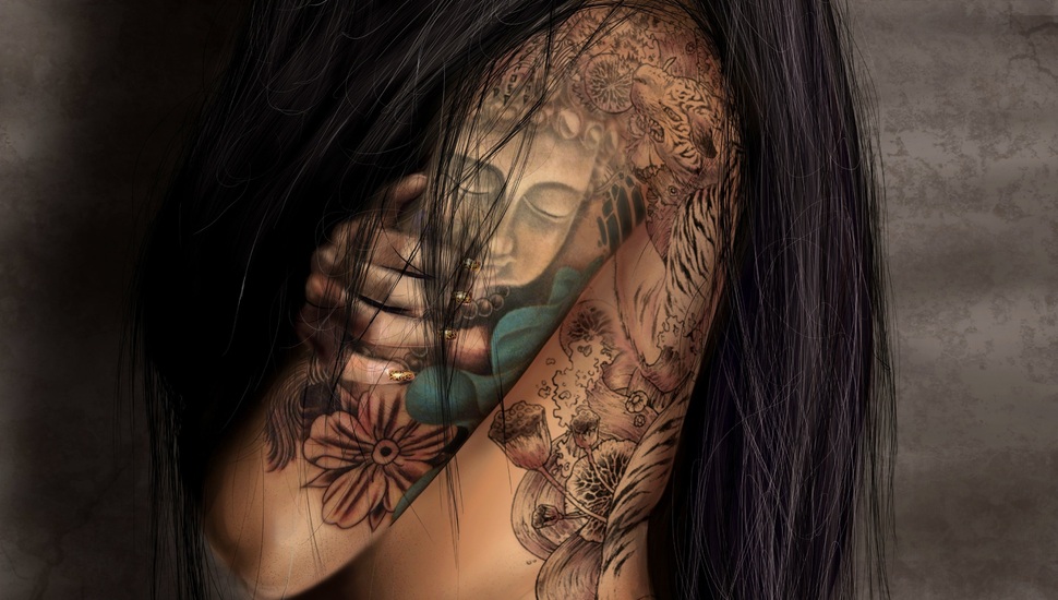 Hand, Figure, Girl, Background, Back, Tattoo, Long - Hd Desktop Wallpaper Tattoo Girl - HD Wallpaper 