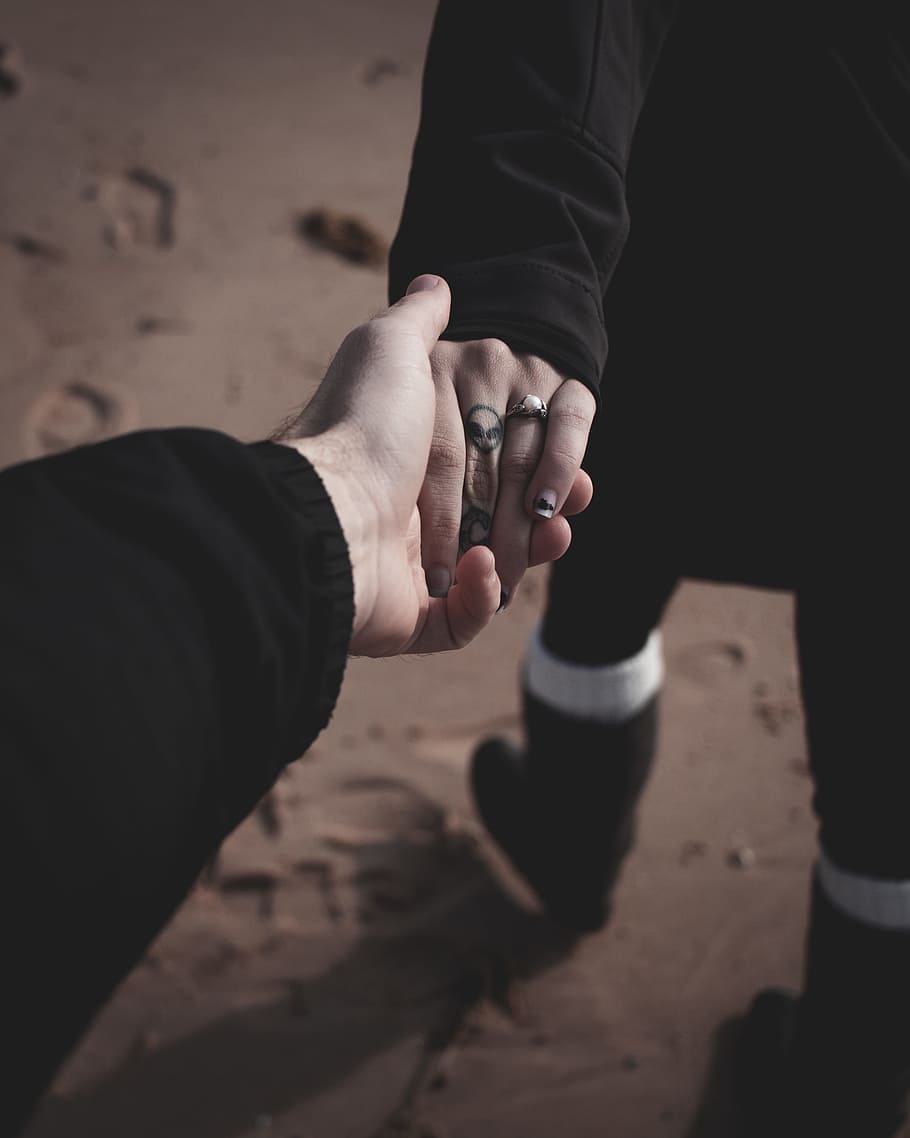 Silver-colored Ring, Hand, Holding Hand, Tattoo, Sleeve, - Cute Couple Holding Hands - HD Wallpaper 