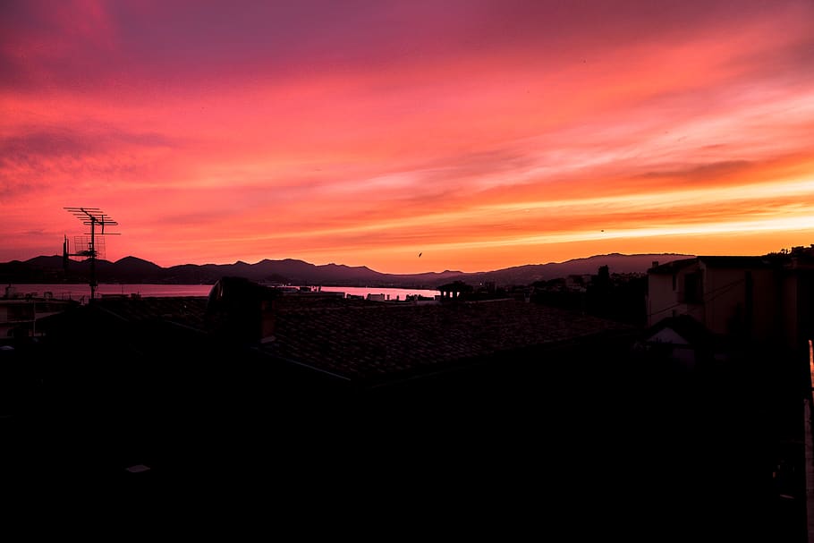 France, Cannes, Beautiful Sunset, Red Sunset, Orange, - Afterglow - HD Wallpaper 