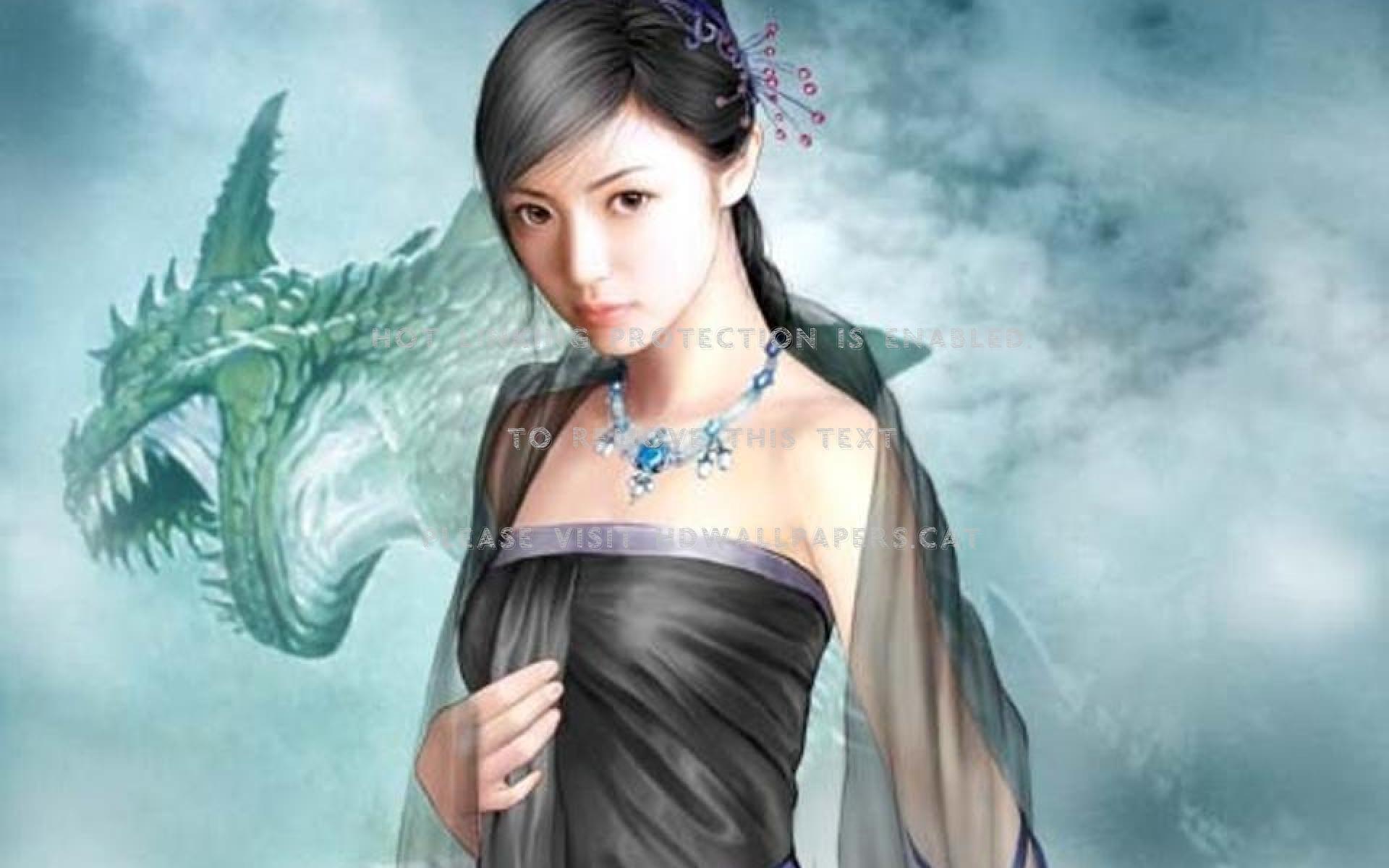 Chinese Girl Dragon Beauty Necklace Fantasy - Rosto De Chinesas Guerreiras - HD Wallpaper 