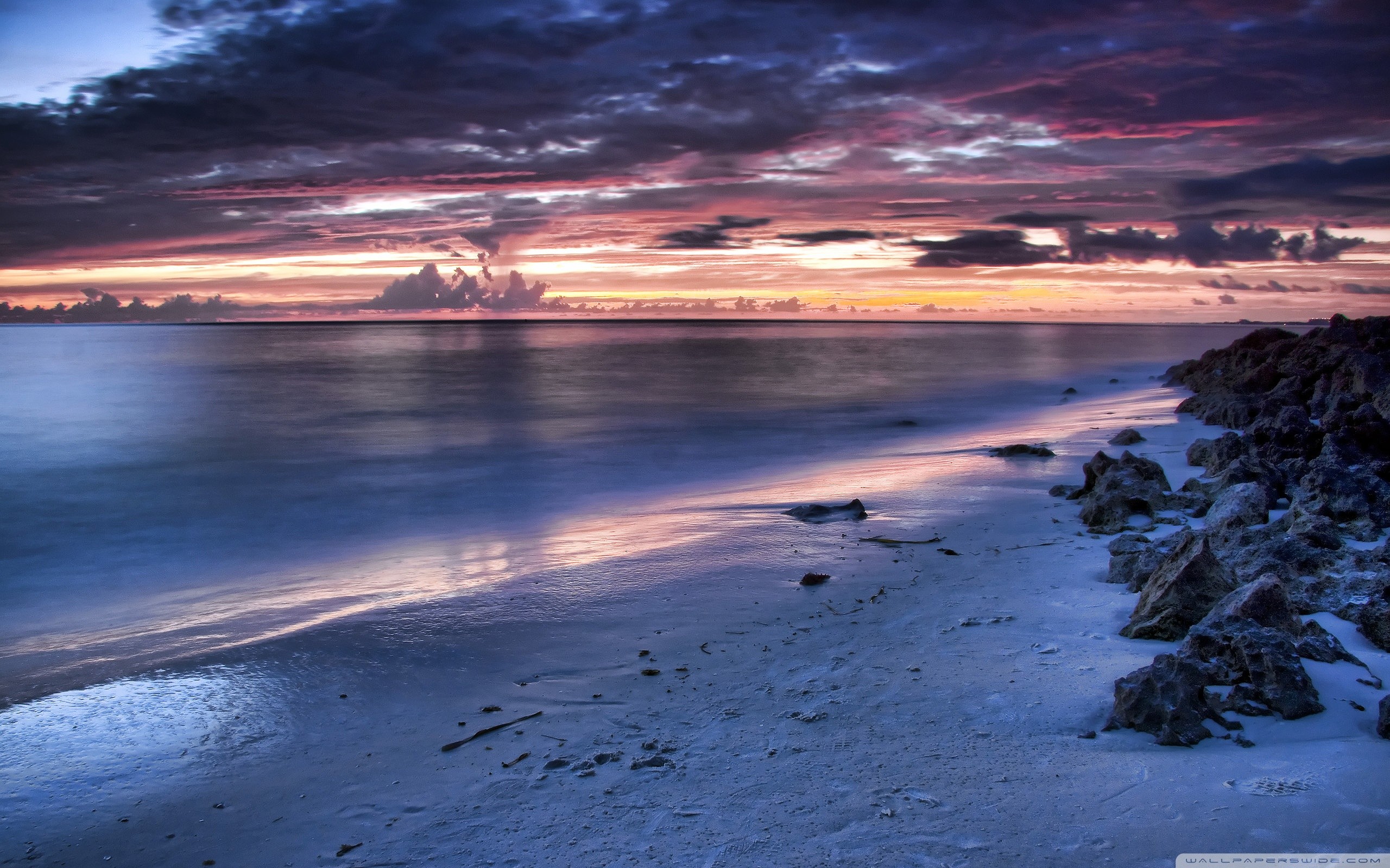 Wide 
 Data Src Beautiful Beach Sunset Wallpaper For - Beautiful Beaches At Night - HD Wallpaper 