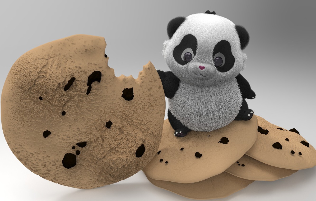 Photo Wallpaper Rendering, Cookies, Art, Panda, Cookiemonster, - Stuffed Toy - HD Wallpaper 
