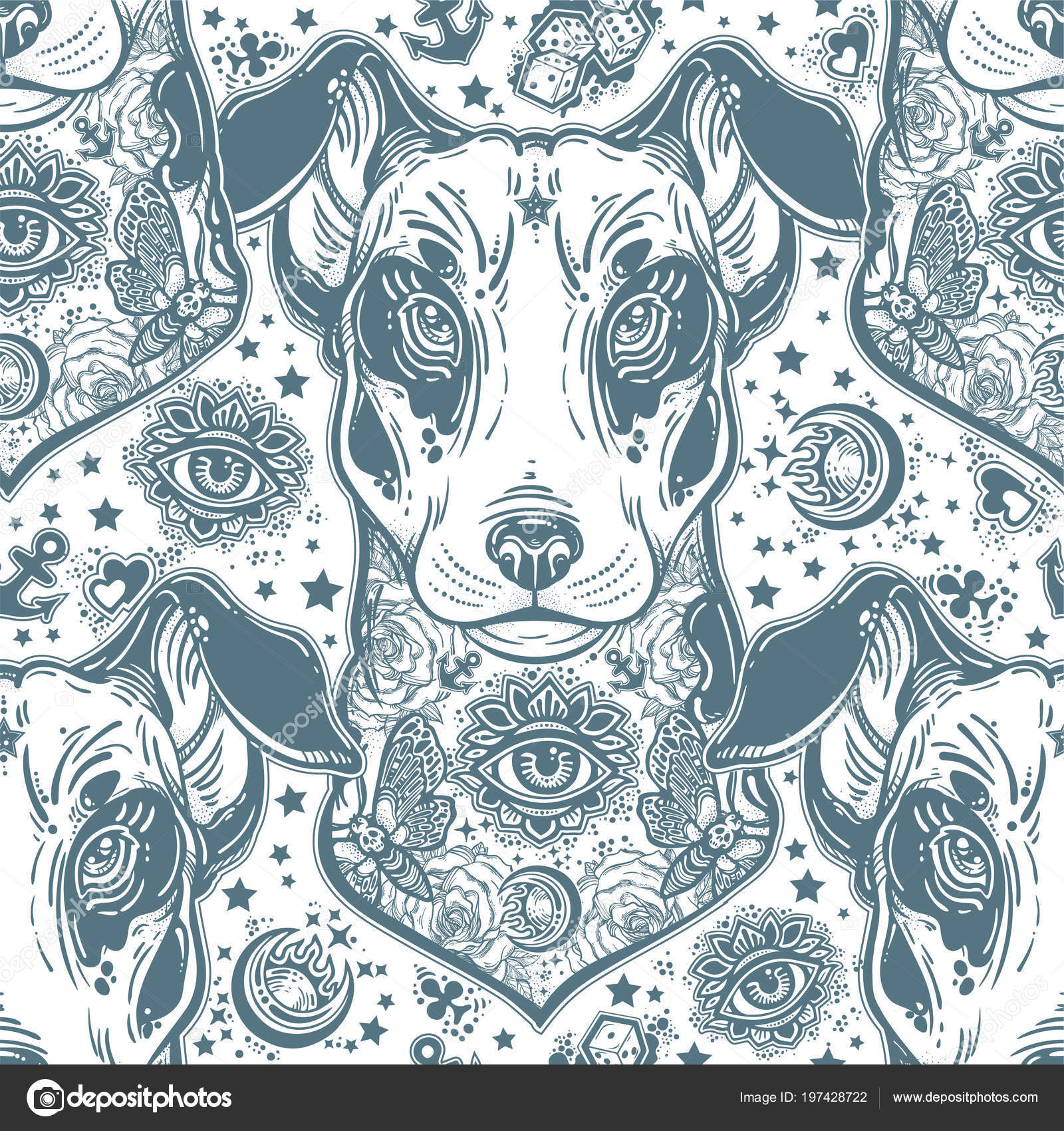 Traditional Dog Tattoo Flash - HD Wallpaper 