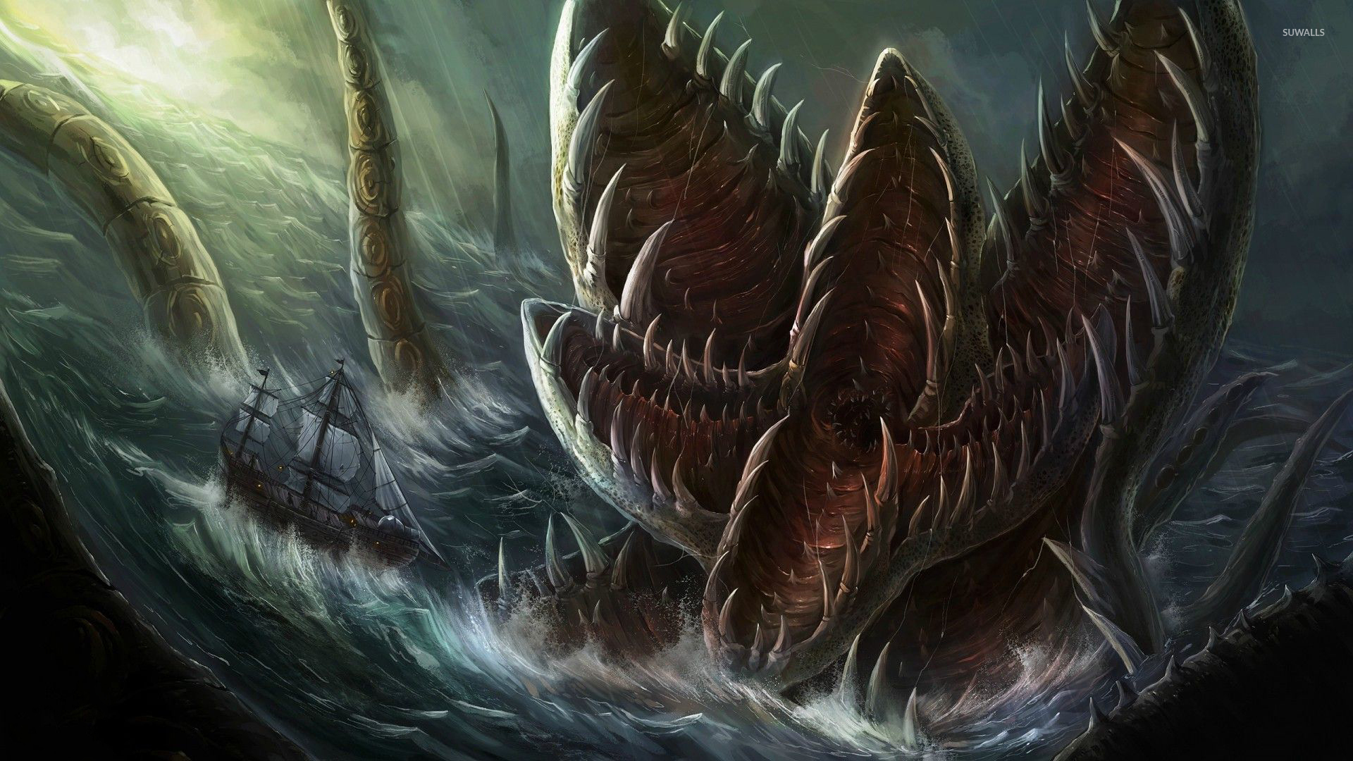 Cookie Monster Background Hd Desktop Wallpaper - Sea Monster Attacking Ship - HD Wallpaper 