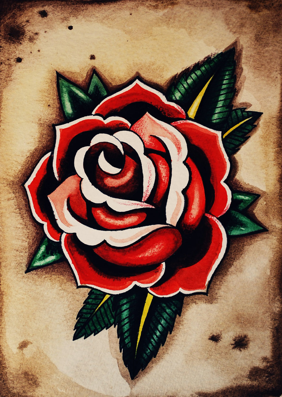 Traditional Rose Tattoo Painting - Red Rose Old School - HD Wallpaper 