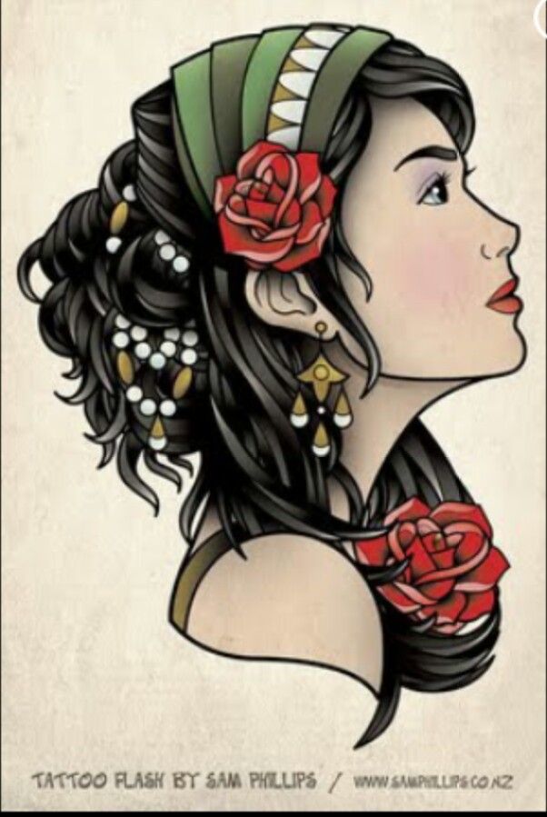 Traditional Gypsy Head Tattoo - HD Wallpaper 