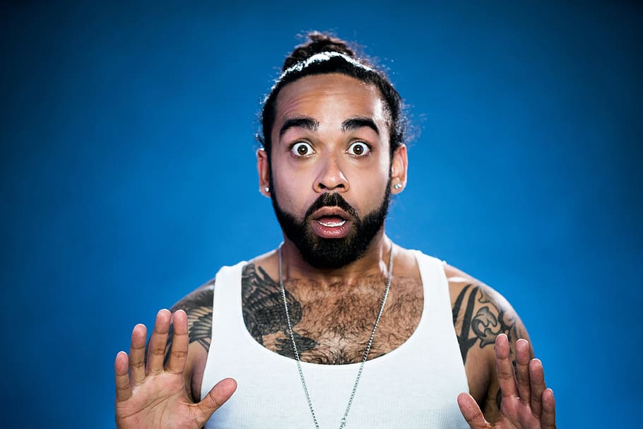 Surprised Tattooed Young Man Photo, Men, Portraits, - HD Wallpaper 