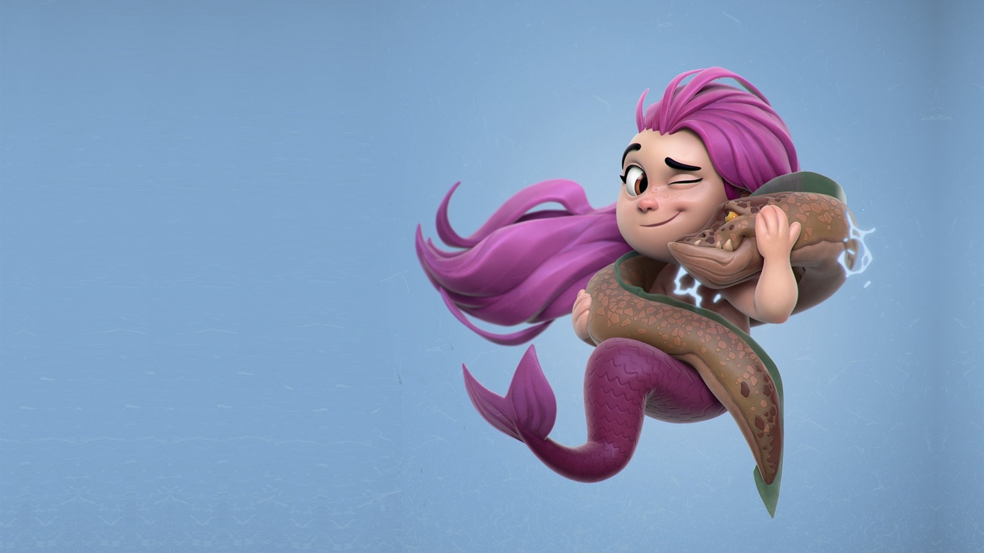 Wallpaper Pink Hair Mermaid And Fish, Cartoon - Cartoon - HD Wallpaper 