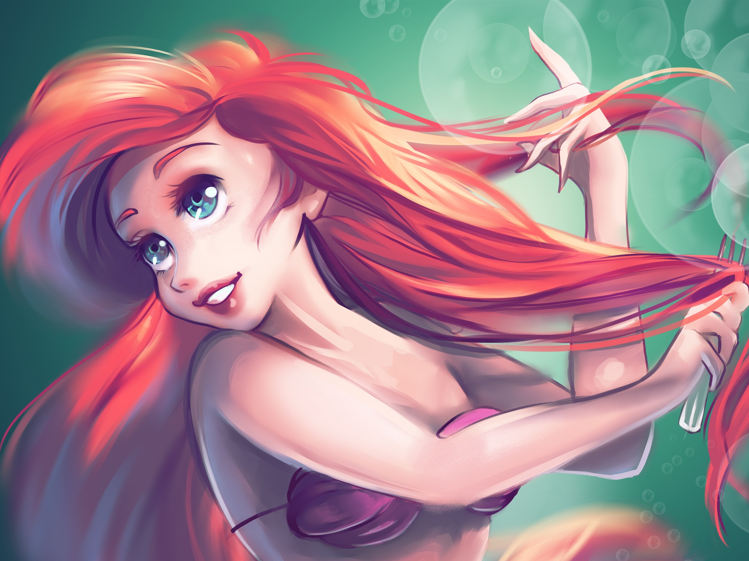 Anime Little Mermaid Ariel - HD Wallpaper 