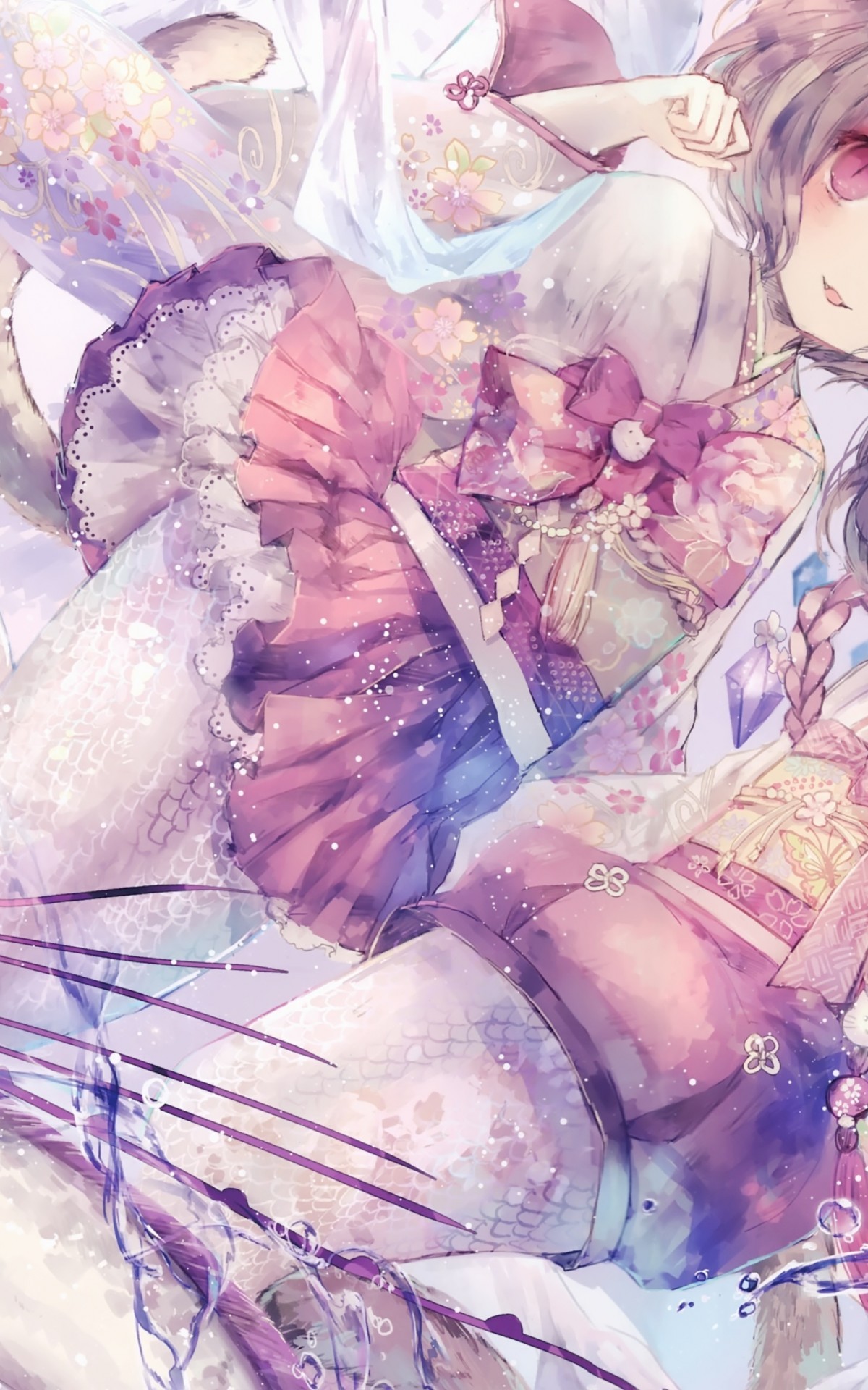 Anime Mermaid Girls, Animal Ears, Loli, Kimono, Nekomimi - HD Wallpaper 