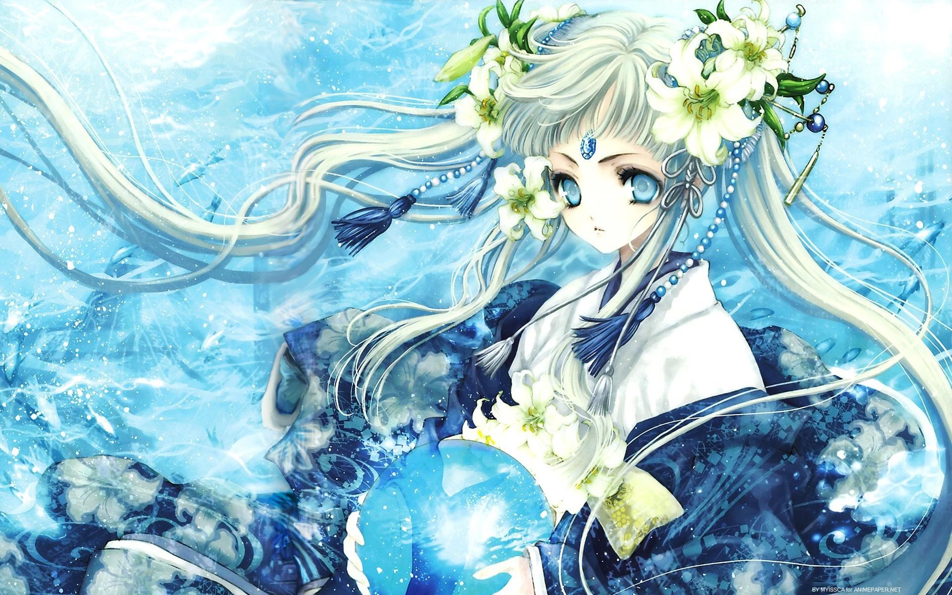 Anime Girl In Blue Kimono - HD Wallpaper 