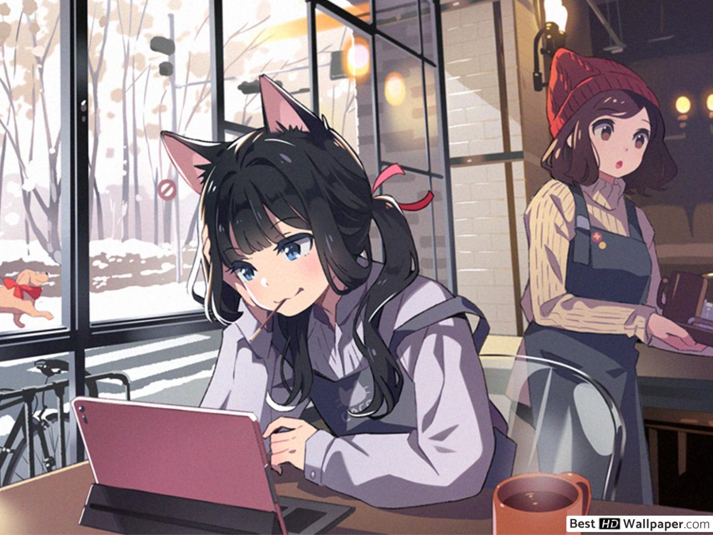 Anime Girl Watching Anime - 1400x1050 Wallpaper 