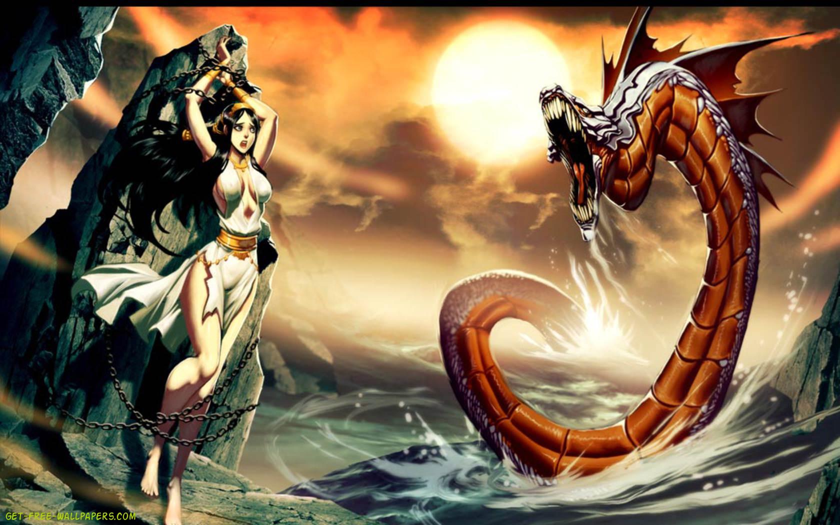The Beautiful Female And Sea Monster Photo - Perseus Killing The Serpent - HD Wallpaper 