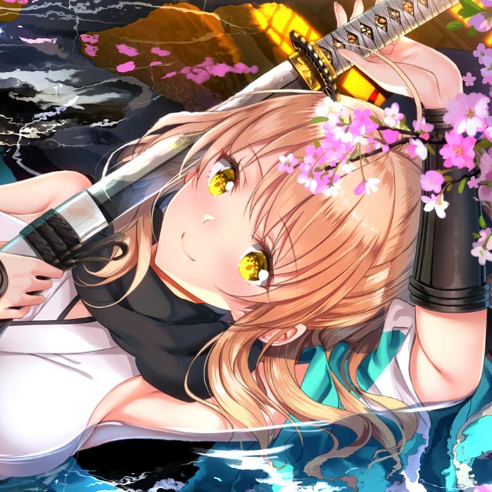 Okita Souji Kagami Suigetsu Wallpaper Engine - 鏡花水月 ❀ 刃 天 Dynamic Water Sakura&eyes Blink Effect - HD Wallpaper 