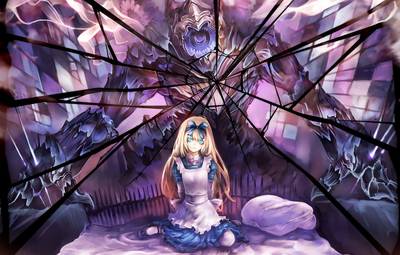 Photo Wallpaper Girl, Fear, Monster, Anime, Mirror, - Alice Adventures In Wonderland - HD Wallpaper 