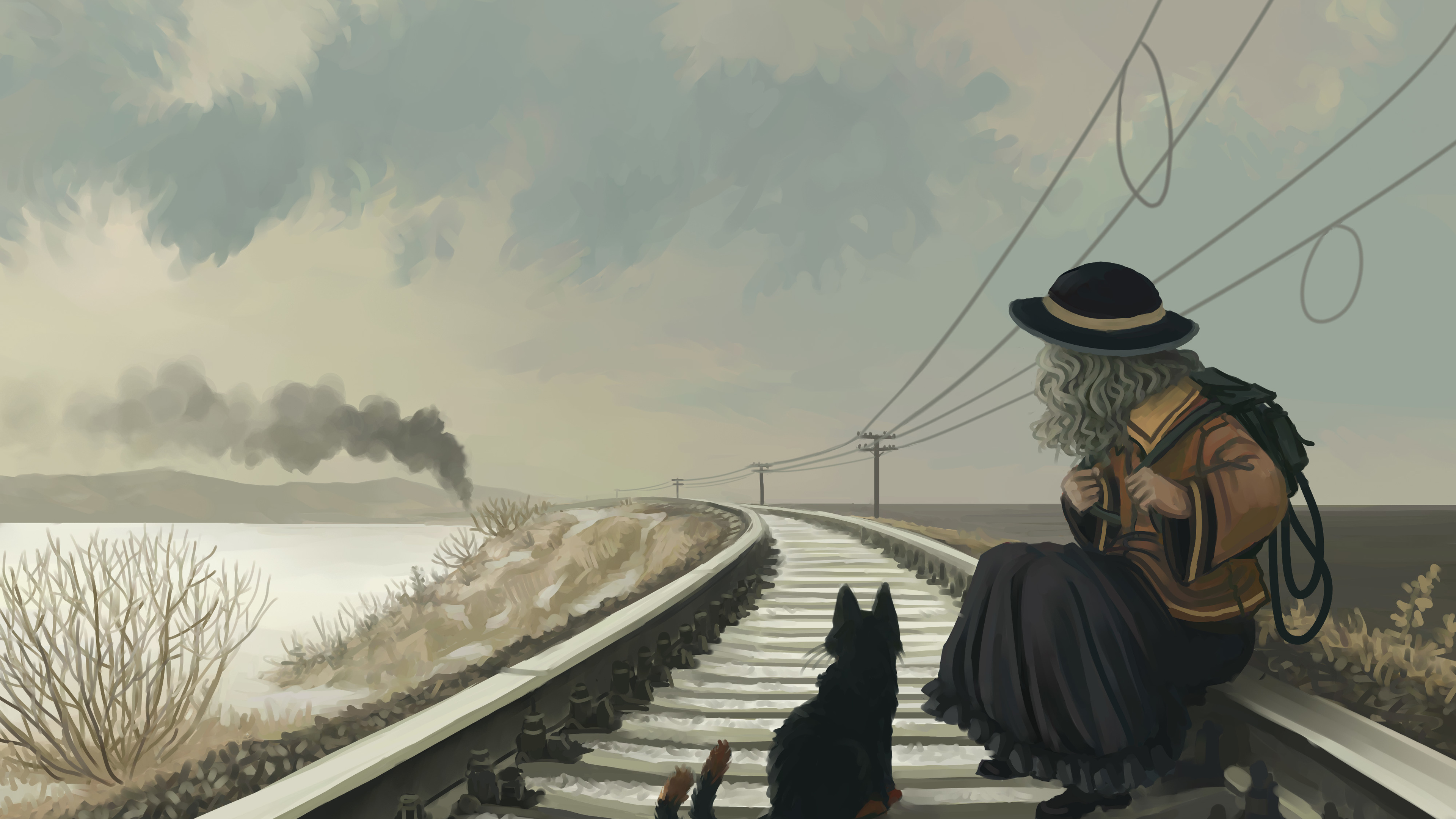 Anime Girl With Cat On Railroad - Anime Girl 4k With Cat - HD Wallpaper 