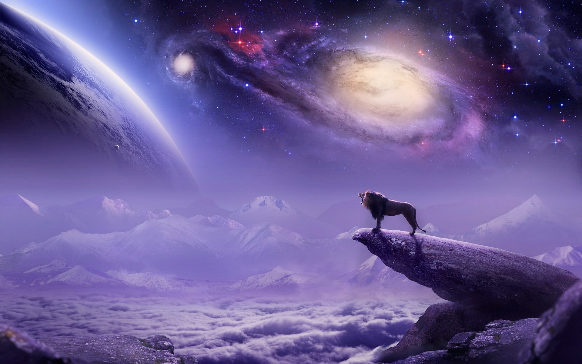 Lion Planet Mountains Art Fantasy Space - Leo Zodiac - HD Wallpaper 