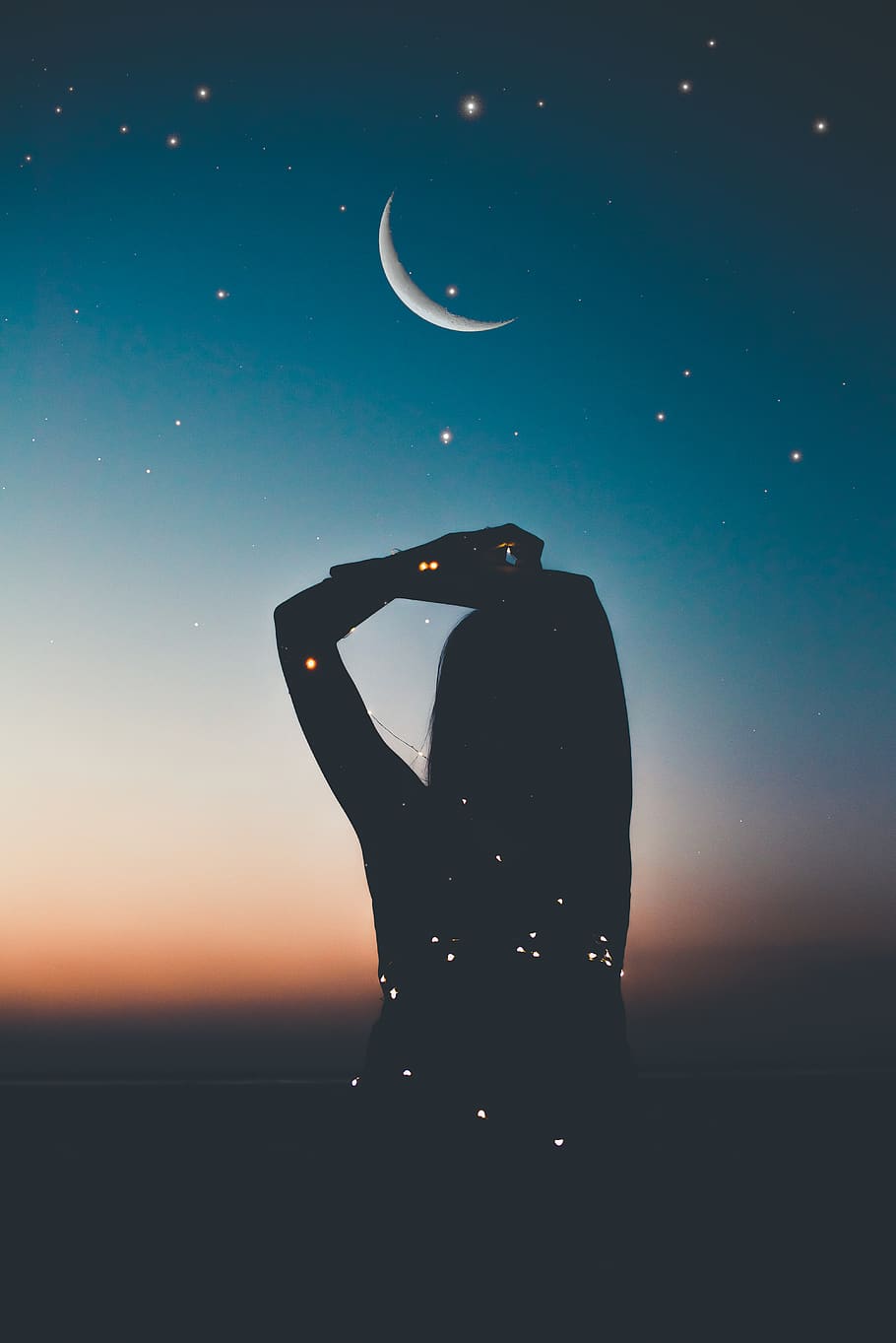 Silhouette Photo Of Woman, Art, Astrology, Astronomy, - Night Sky Wallpaper Moon - HD Wallpaper 