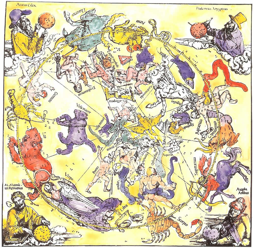 16th Century Star Map Showing 12 Zodiacal Signs And - 16th Century Star Constellation - HD Wallpaper 