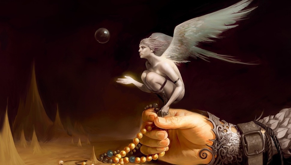Bubble, Rocks, Wings, Hand, Beads, Rosary, Ball, Angel - Rosary Fantasy Art - HD Wallpaper 
