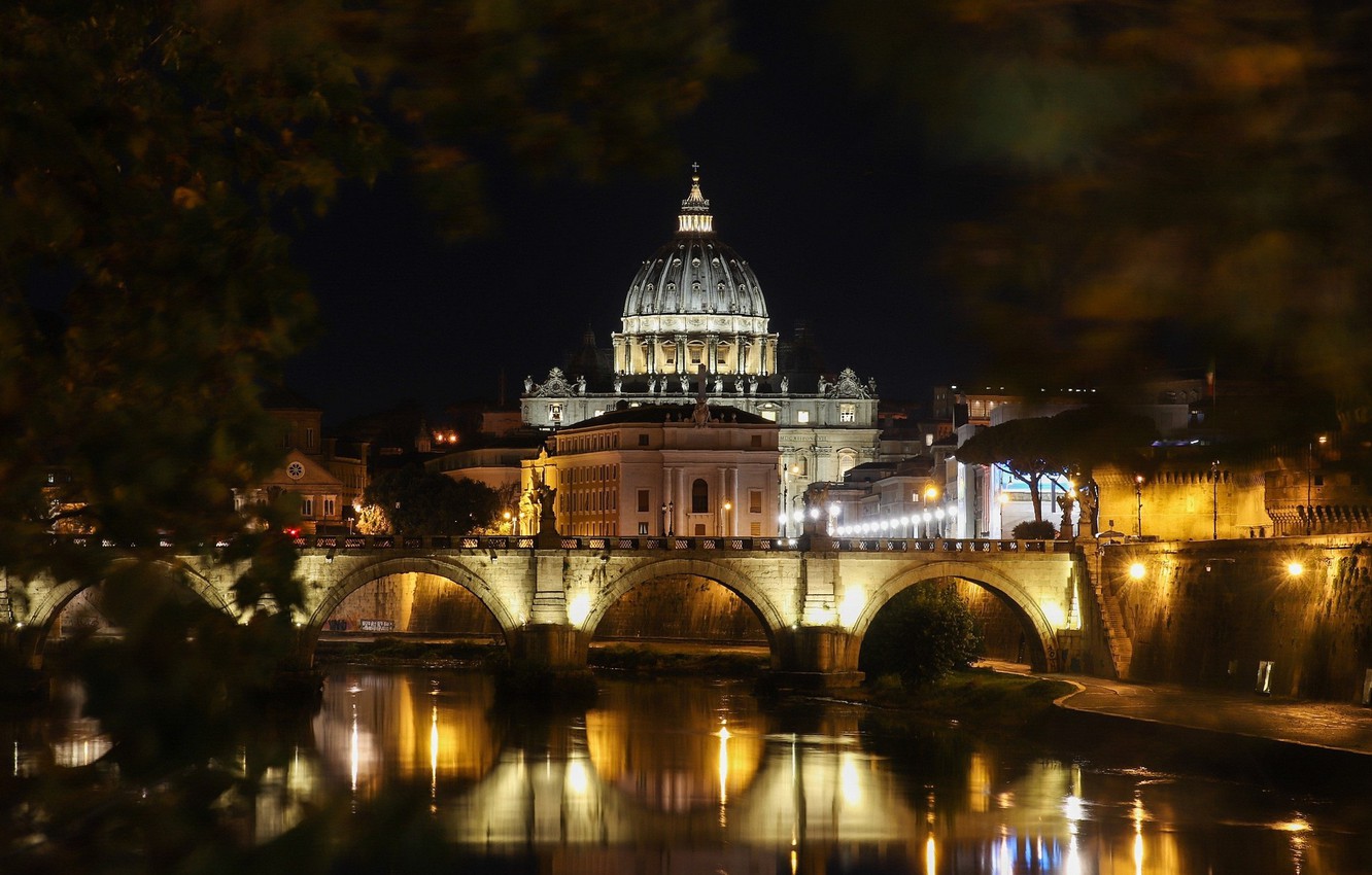 Photo Wallpaper Night, Rome, Italy, The Vatican - St. Peter's Basilica - HD Wallpaper 