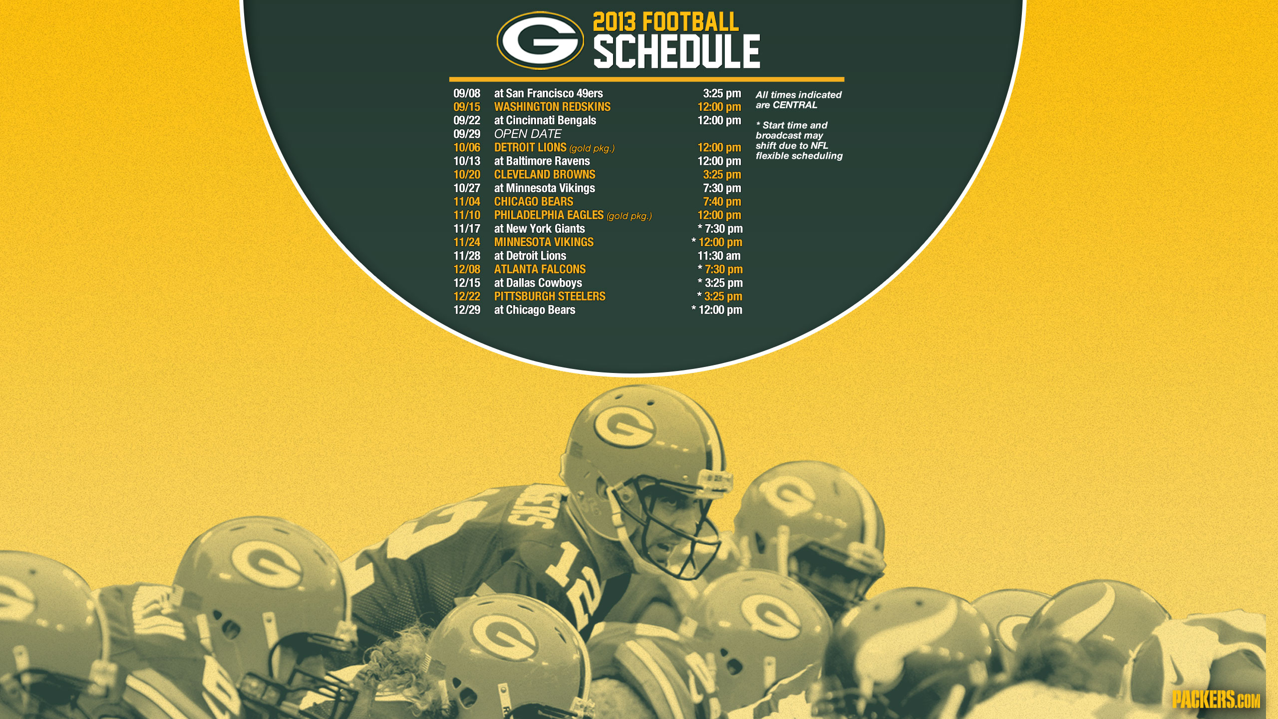 Green Bay Packers 2013 Schedule Packers Home And Away - Green Bay Packers - HD Wallpaper 