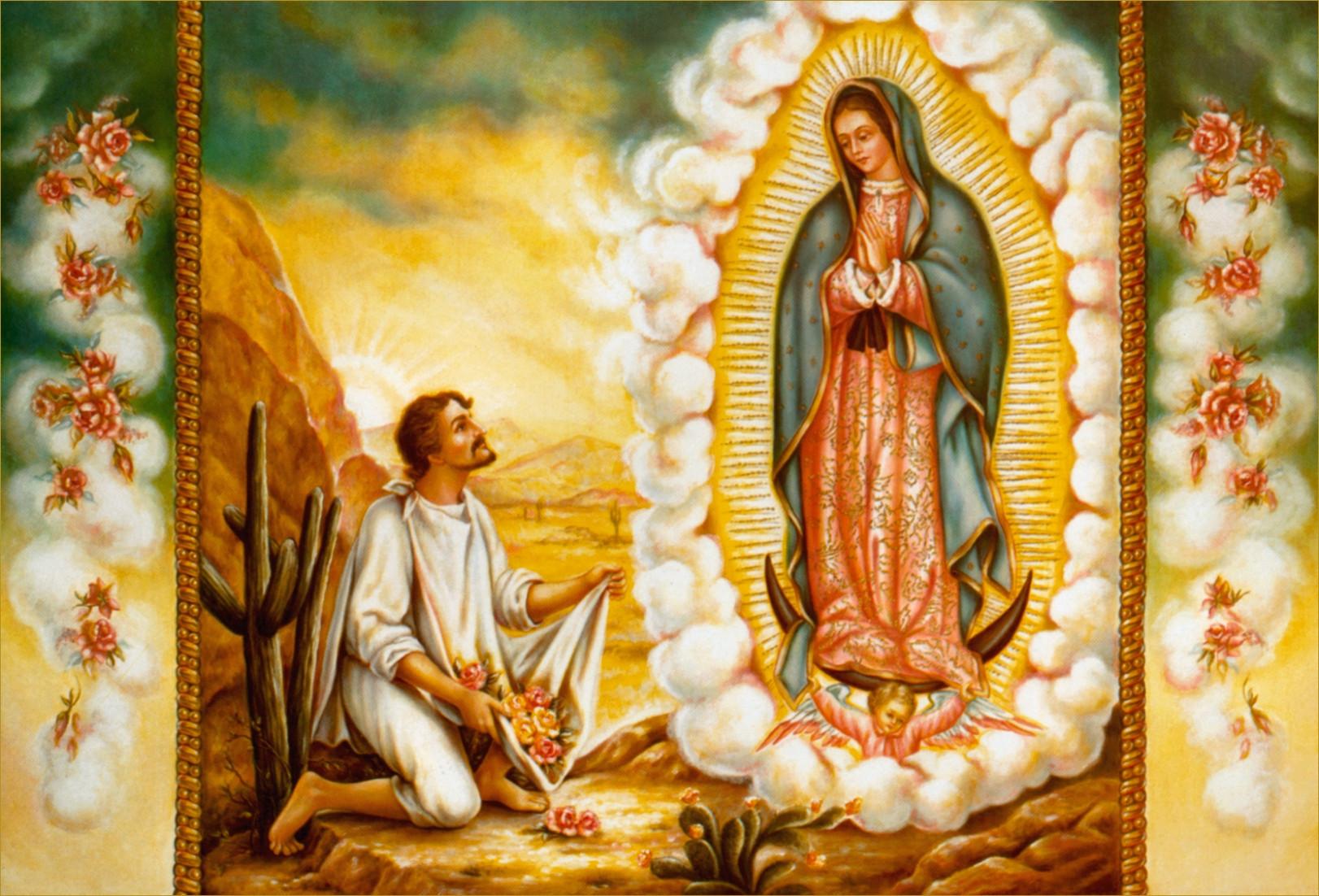 Catholic Wallpaper - Virgen De Guadalupe Con Juan Diego - HD Wallpaper 