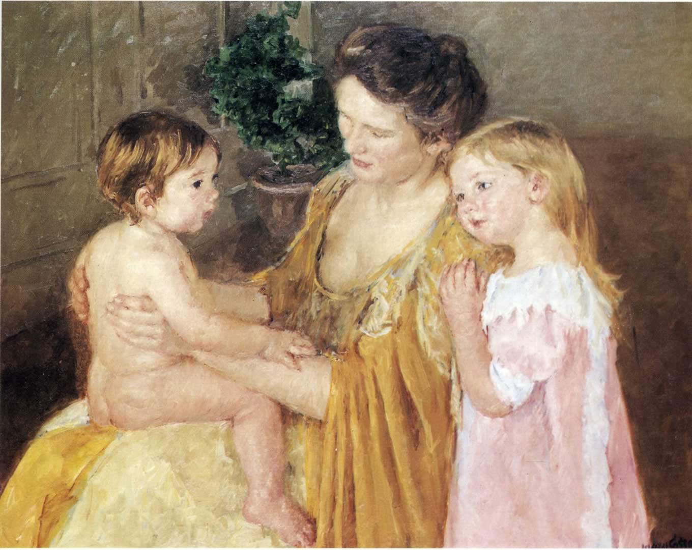 Mother And Two Children - Mother Painting - HD Wallpaper 