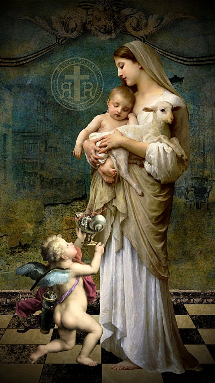 Catholic Wallpapers And Screensavers Picserio - Mary And The Lamb - HD Wallpaper 