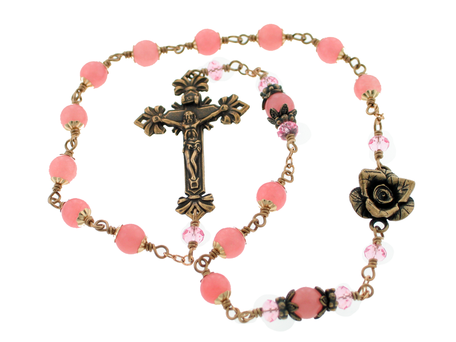 Bronze Rose Wire Wrapped Pink Agate Kant Tangle Pocket - Christian Cross - HD Wallpaper 