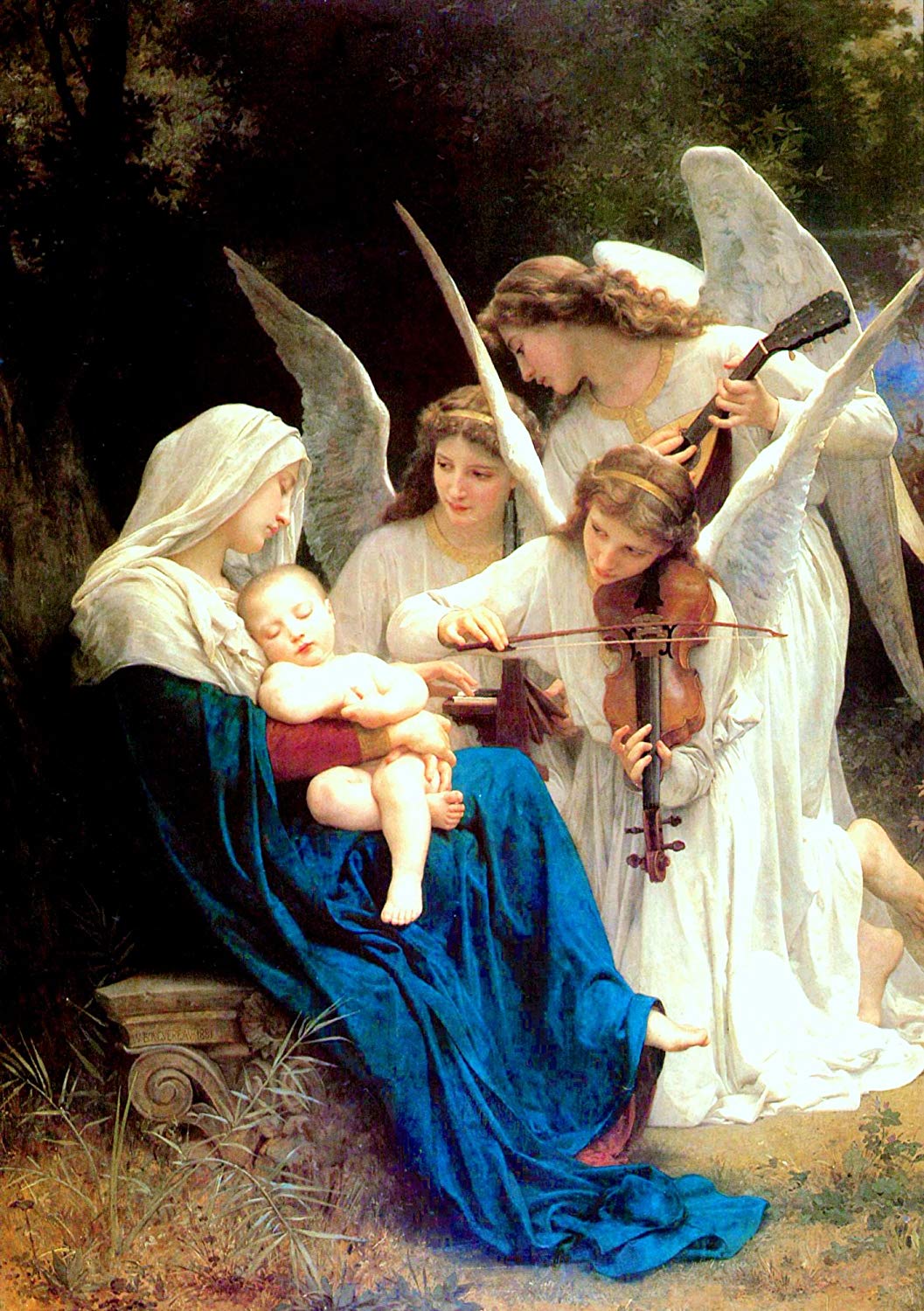 Virgin Mary And Angels Playing Jesus Poster A3 Print - Mother Mary With Angels - HD Wallpaper 