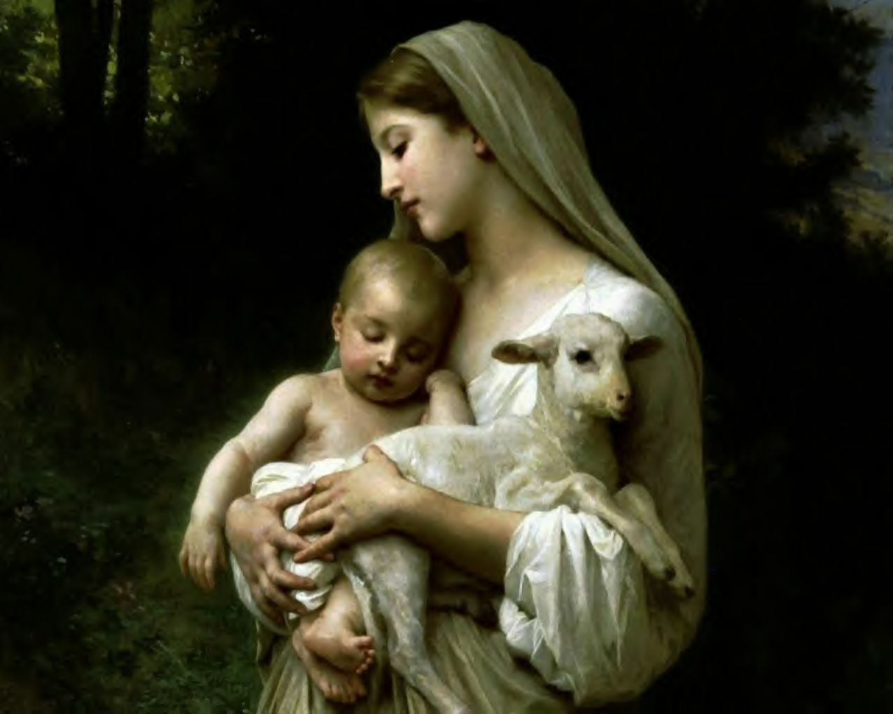 Mother Mary And Lamb - HD Wallpaper 