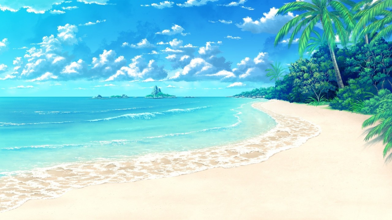 Ocean Beach Palms Tropics Wallpapers - Scenery Anime Beach Background - HD Wallpaper 