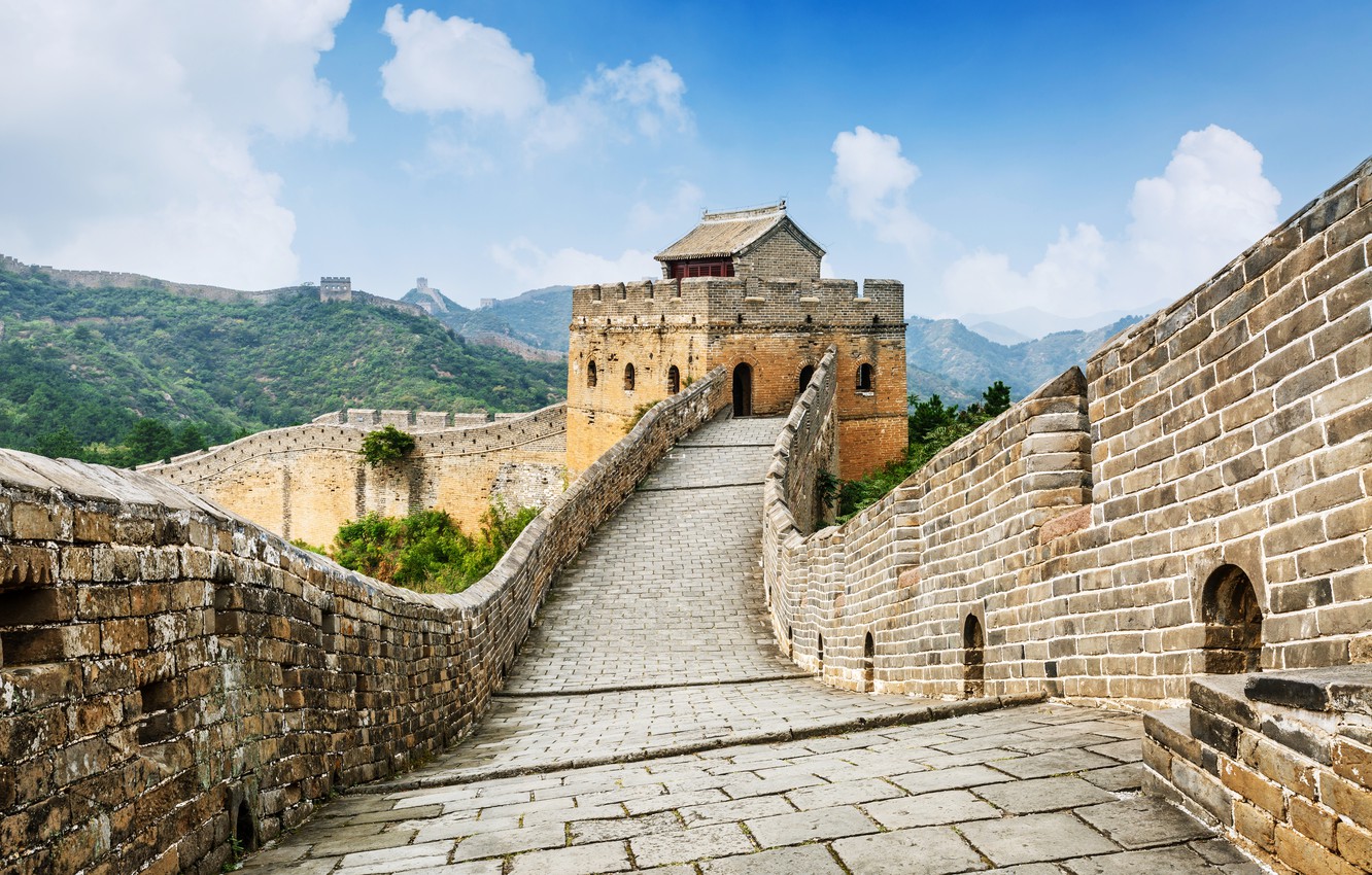 Photo Wallpaper The Sky, Clouds, Mountains, Nature, - Great Wall Of China - HD Wallpaper 