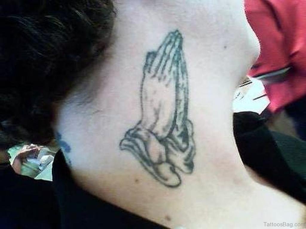 Grey Ink Praying Hands Tattoo Ng Hands Tattoo - Tattoo On Neck For Boy - HD Wallpaper 