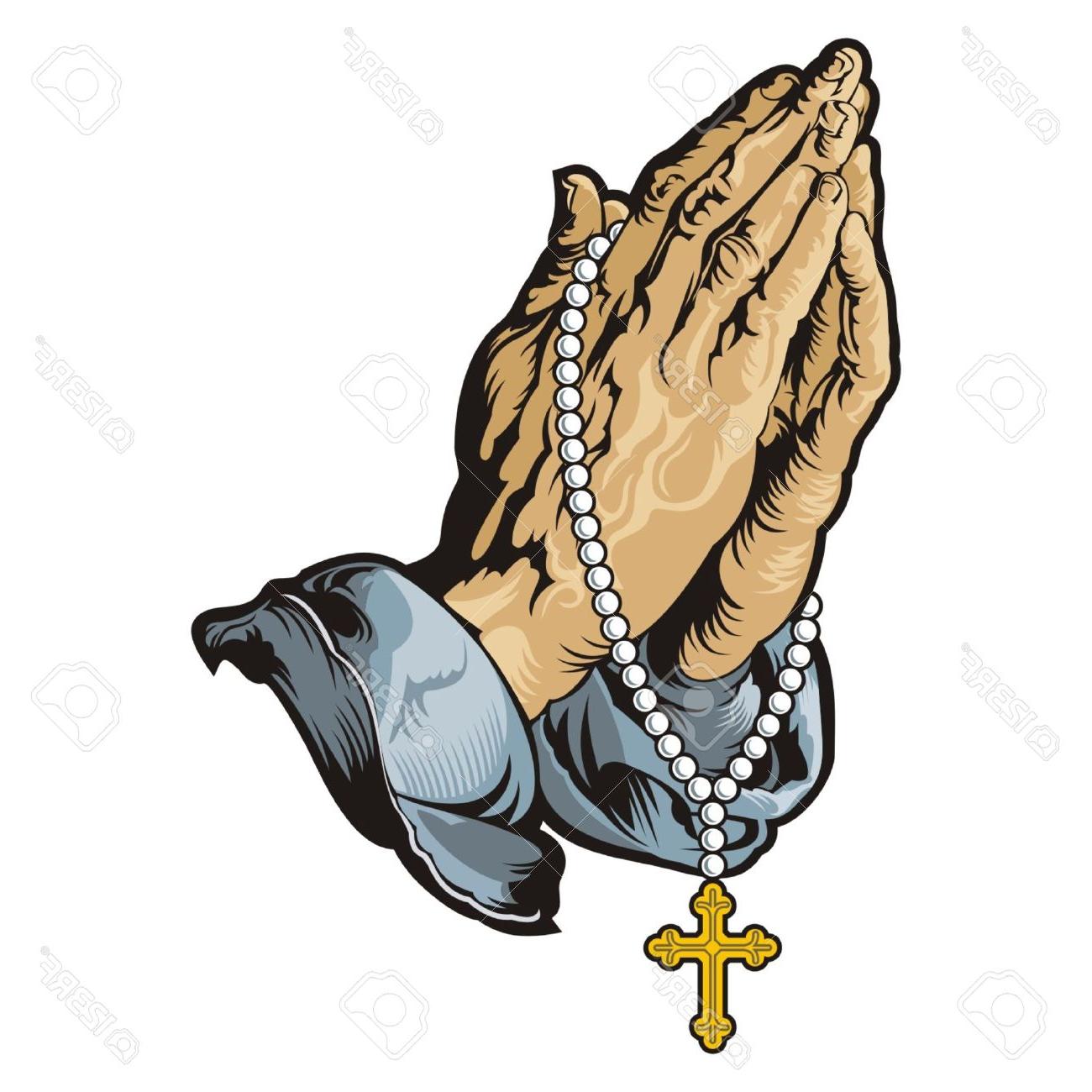 Best Free Praying Hands With Rosary Vector Stock Tattoo - Praying Hands With Rosary Clipart - HD Wallpaper 