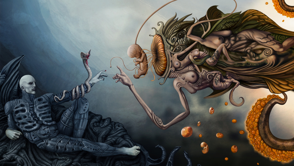 The Embryo, Prometheus, Tattoo, Art, Dejano23, Female, - Creation Of Adam Alien - HD Wallpaper 