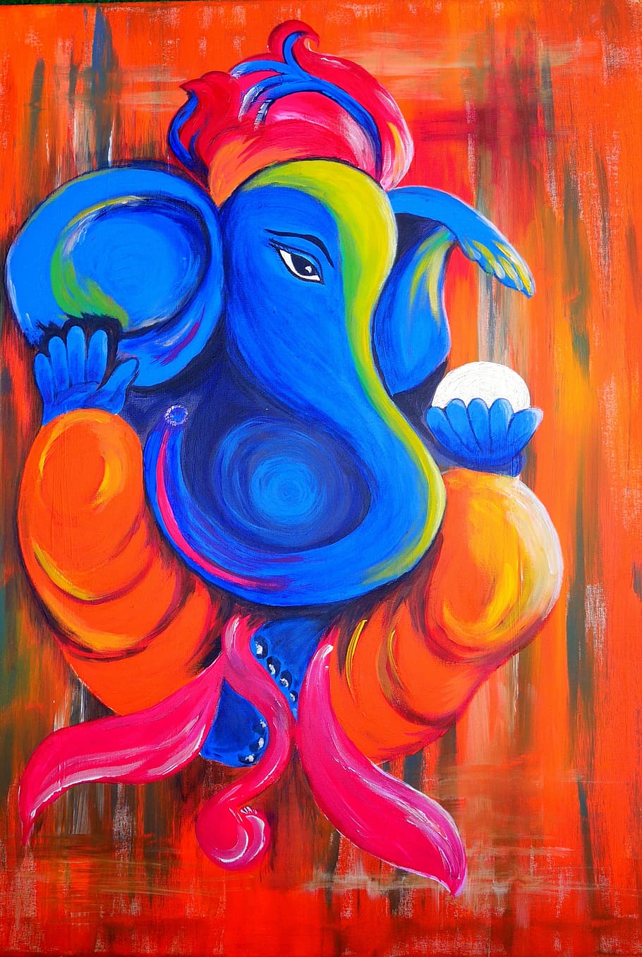 Blue, Yellow, Red, And Orange Elephant Painting, Ganesha, - HD Wallpaper 