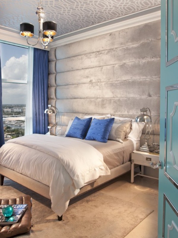 Grey And Blue Bedroom Design - HD Wallpaper 