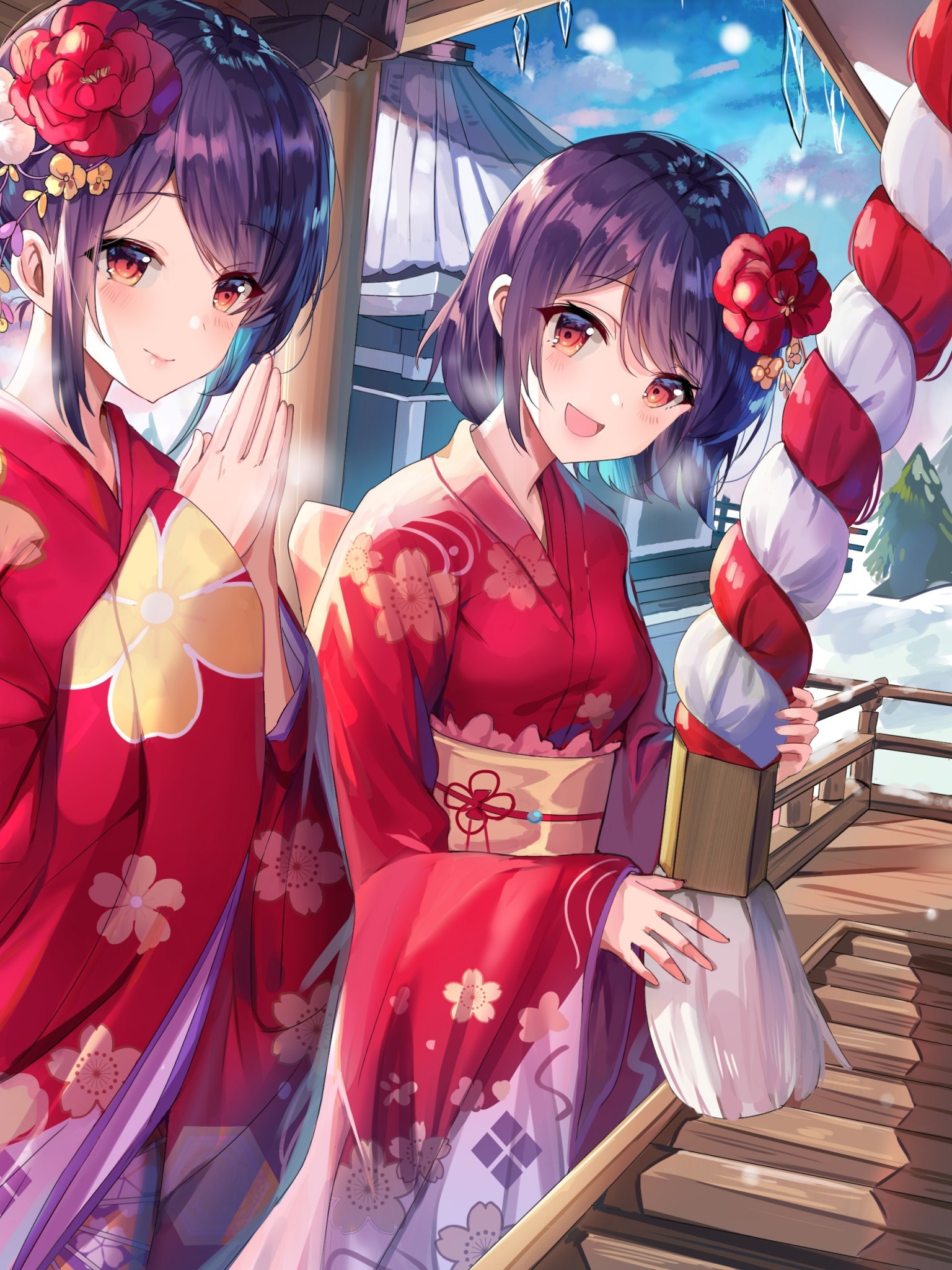 Shrine, Temple, Anime Girls, Praying, Festival, Kimono, - Bilibili - HD Wallpaper 
