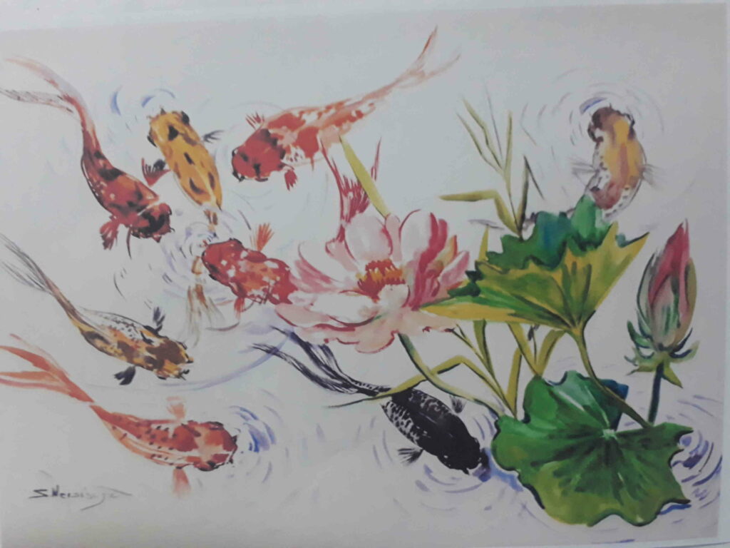 Watercolours Koi Painting Ideas With Some Orange Swimming - Painting - HD Wallpaper 