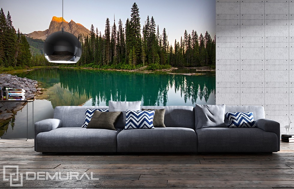 Next To The Mountain Lake Landscapes Wallpaper Mural - Lampa Okrągła Do Salonu - HD Wallpaper 