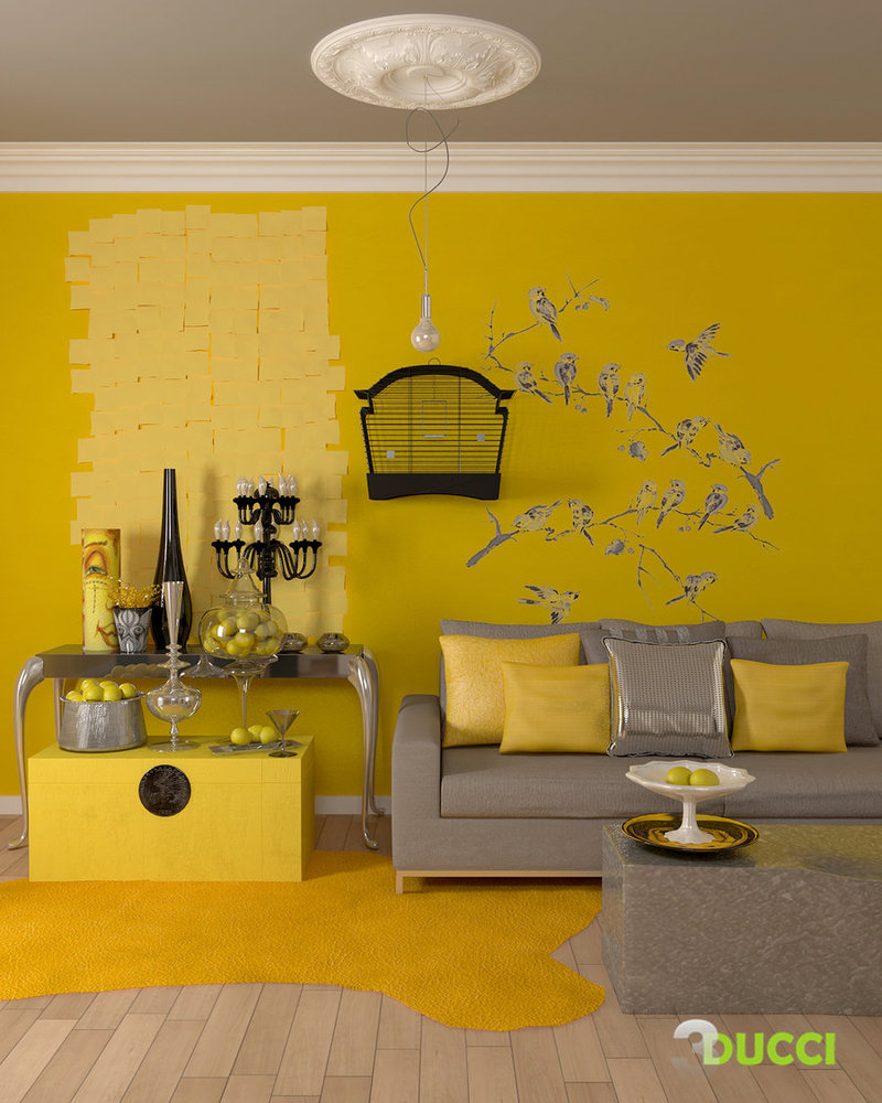 Living Room Yellow Wall Decor - HD Wallpaper 