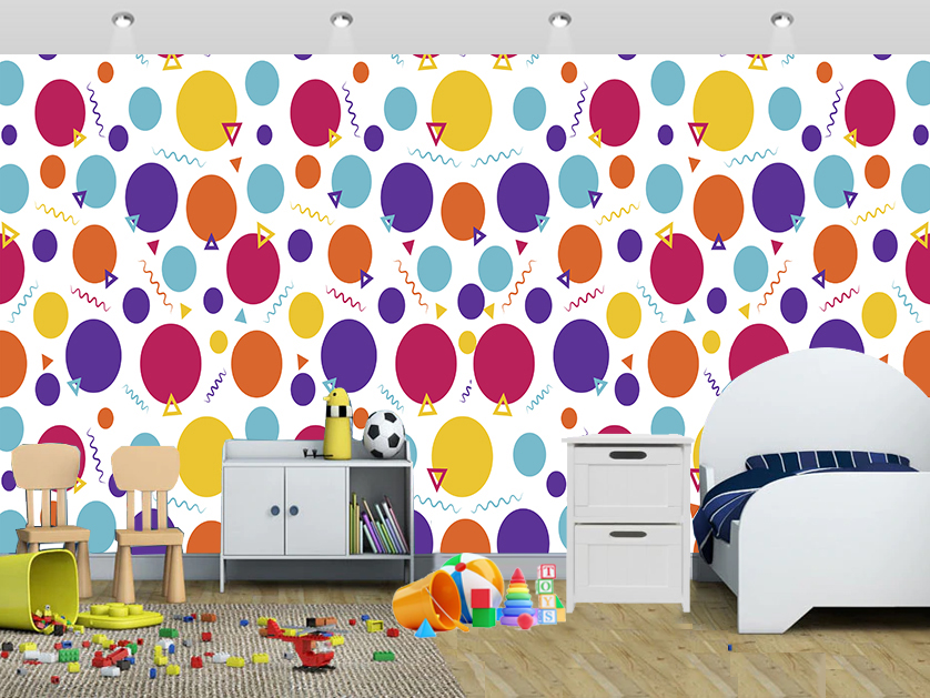Colourful Polka Dot Geometric Wall Mural Kids Room - Wall Painting Using Paint Brush - HD Wallpaper 