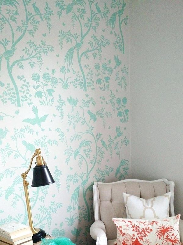 Chinoiserie Wallpaper An Accent Wall Using The Birds - Chinoiserie Stencil Birds Chinoiserie Wall Panels - HD Wallpaper 