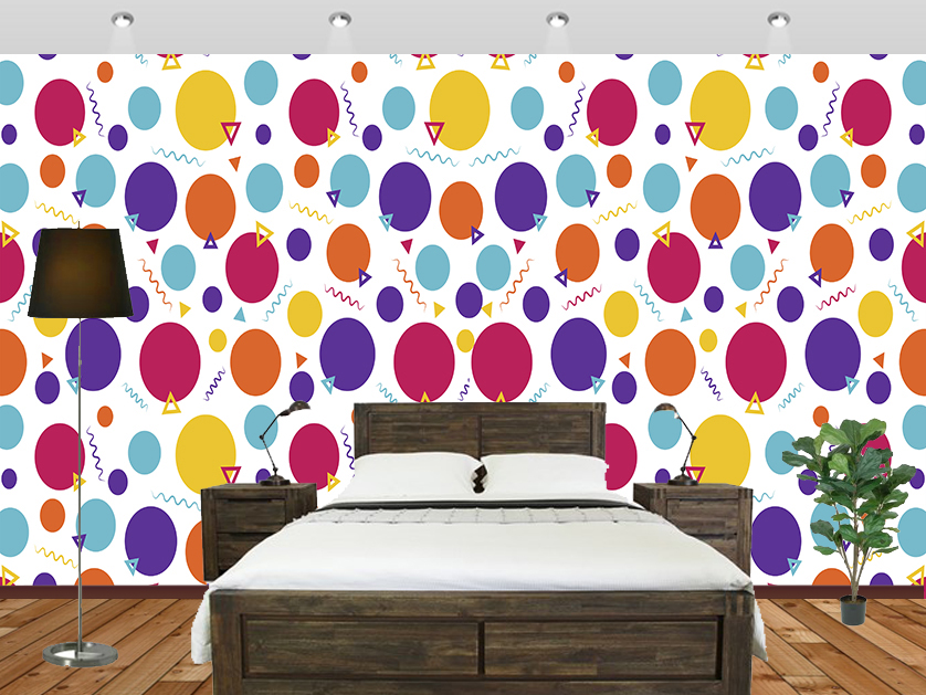 Colourful Polka Dot Geometric Wall Mural Bedroom - Wall - HD Wallpaper 
